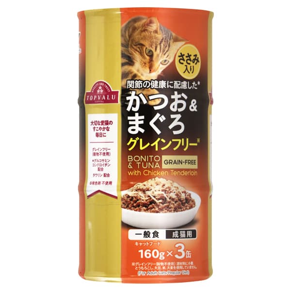 ペット用】トップバリュ キャットフード缶 かつお＆まぐろささみ